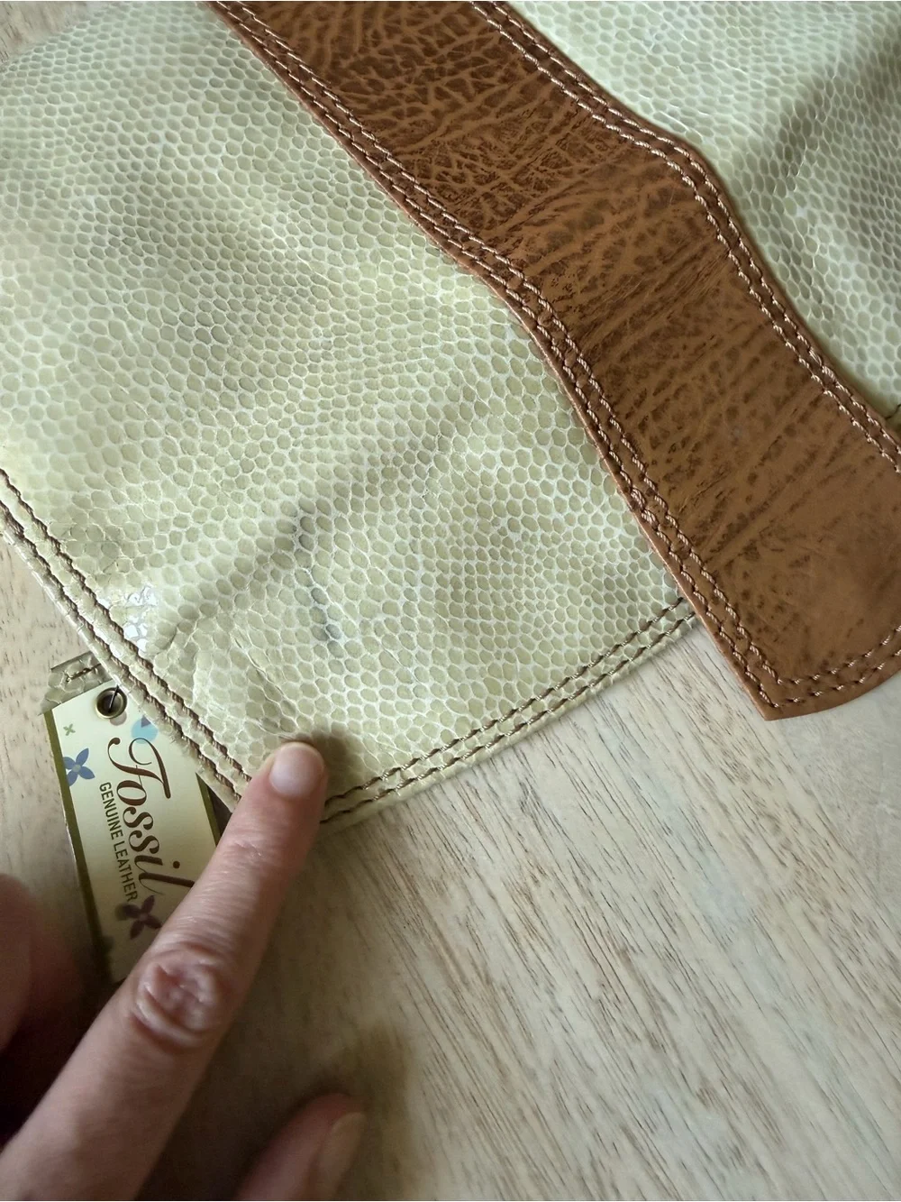 Fossil Leather flap Clutch Cream and Tan Never Used